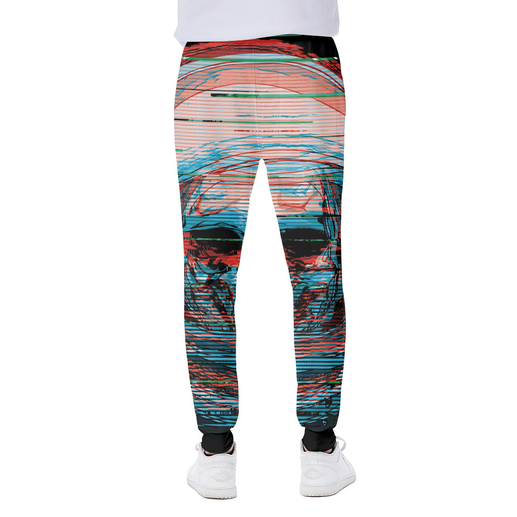 Digital Glitch Astronaut Skull Print Scuba Joggers