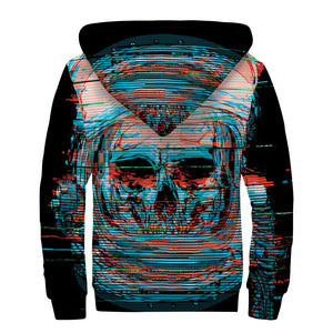 Digital Glitch Astronaut Skull Print Sherpa Lined Zip Up Hoodie