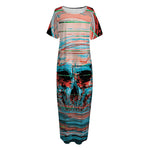 Digital Glitch Astronaut Skull Print Short Sleeve Long Nightdress