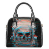 Digital Glitch Astronaut Skull Print Shoulder Handbag