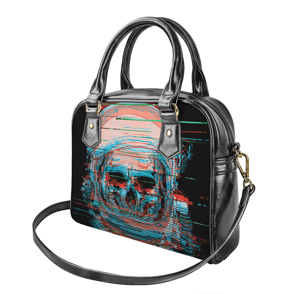 Digital Glitch Astronaut Skull Print Shoulder Handbag