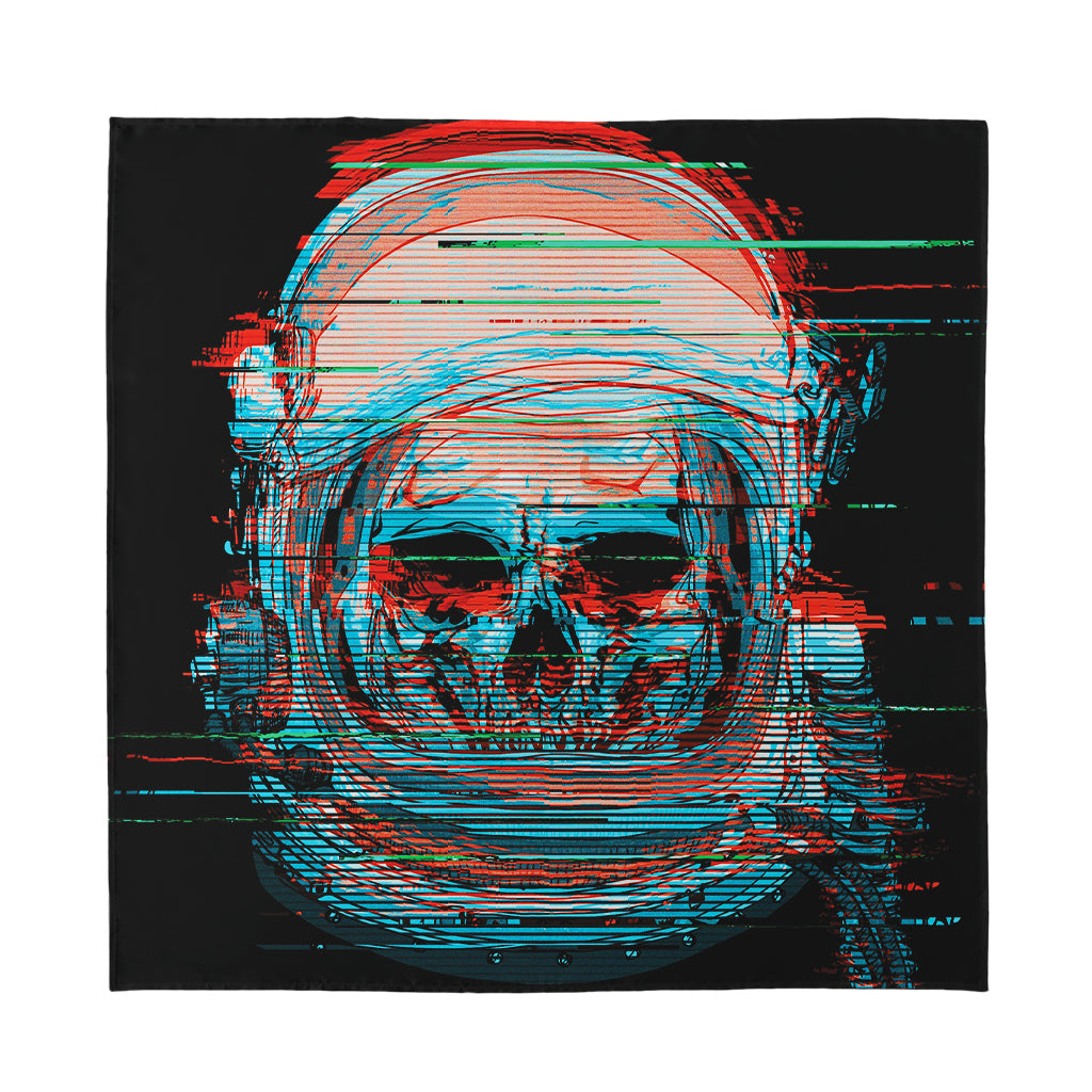 Digital Glitch Astronaut Skull Print Silk Bandana
