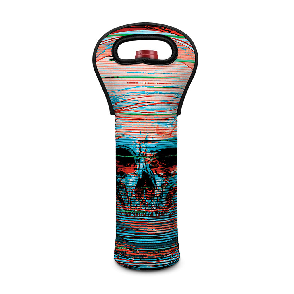 Digital Glitch Astronaut Skull Print Single Neoprene Wine Tote