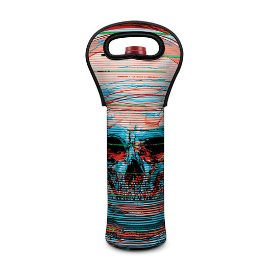 Digital Glitch Astronaut Skull Print Single Neoprene Wine Tote