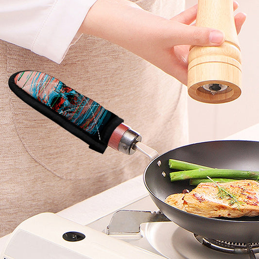 Digital Glitch Astronaut Skull Print Skillet Handle Cover