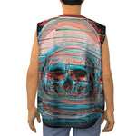 Digital Glitch Astronaut Skull Print Sleeveless Baseball Jersey