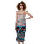 Digital Glitch Astronaut Skull Print Slim Fit Midi Cami Dress