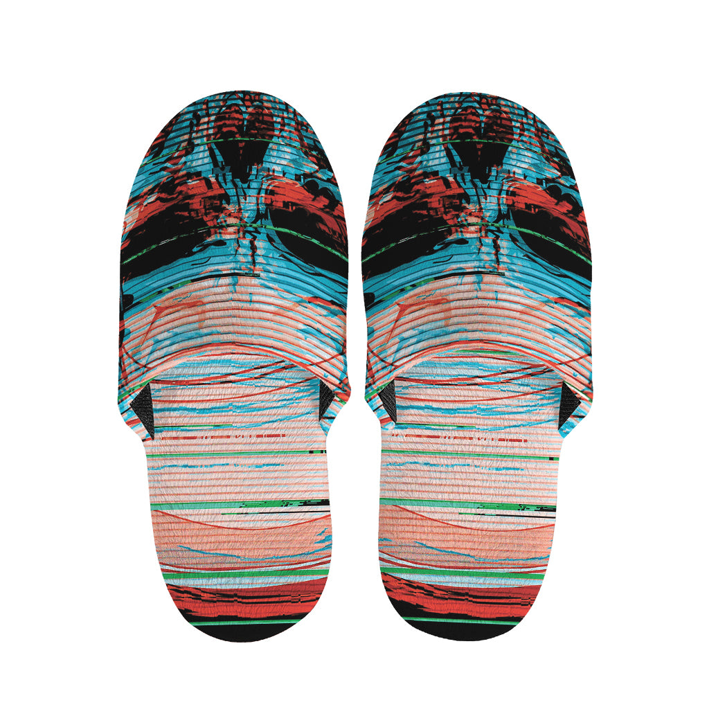 Digital Glitch Astronaut Skull Print Slippers