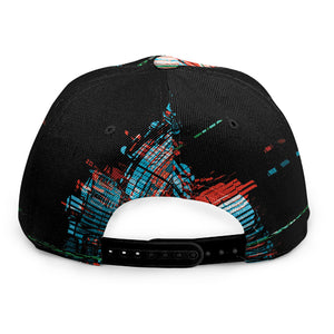 Digital Glitch Astronaut Skull Print Snapback Cap