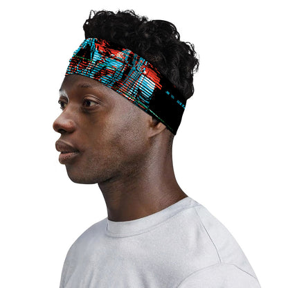 Digital Glitch Astronaut Skull Print Sports Headband