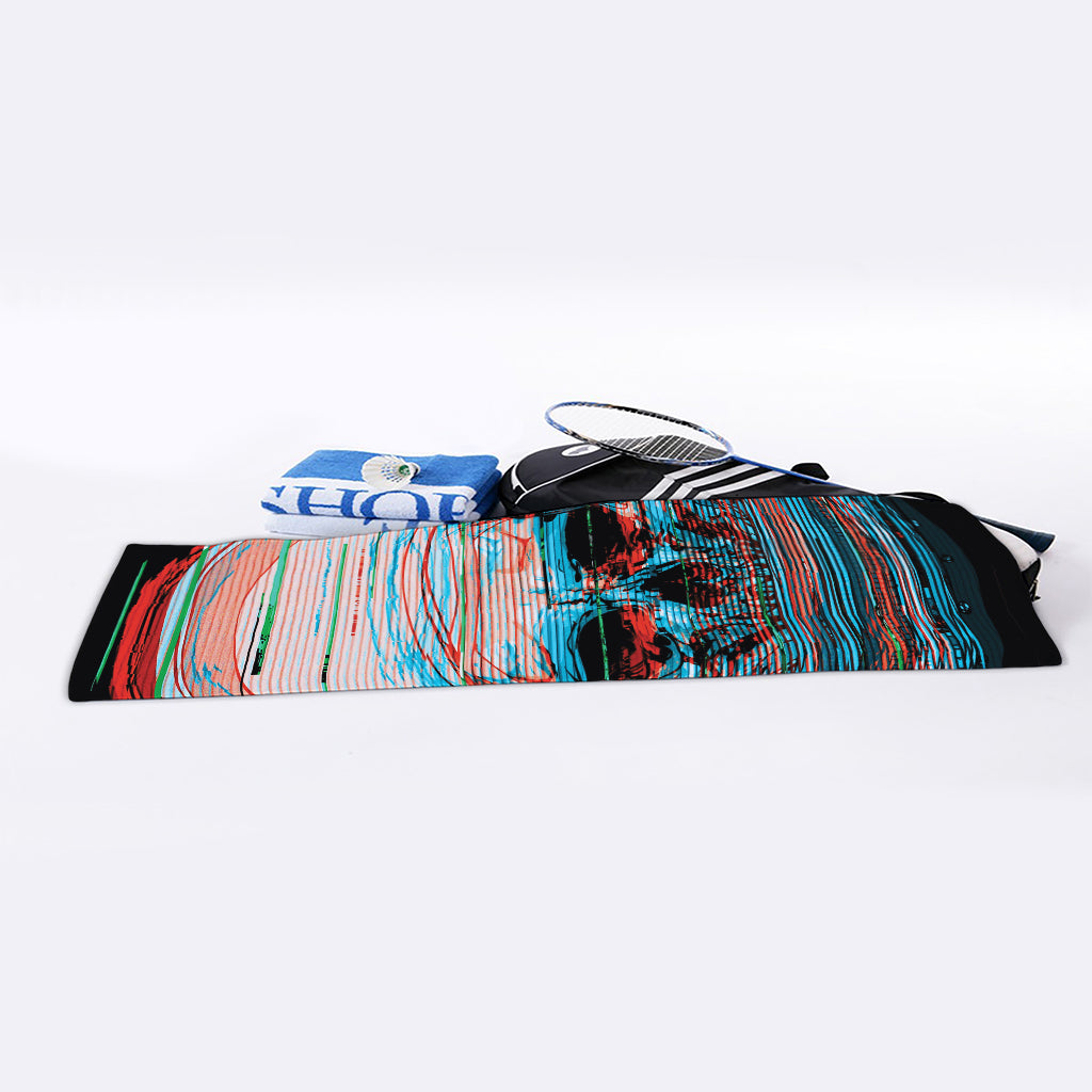 Digital Glitch Astronaut Skull Print Sports Towel