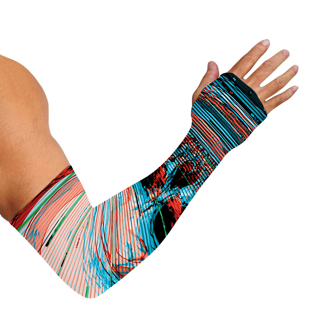 Digital Glitch Astronaut Skull Print Sun Protection Arm Sleeves