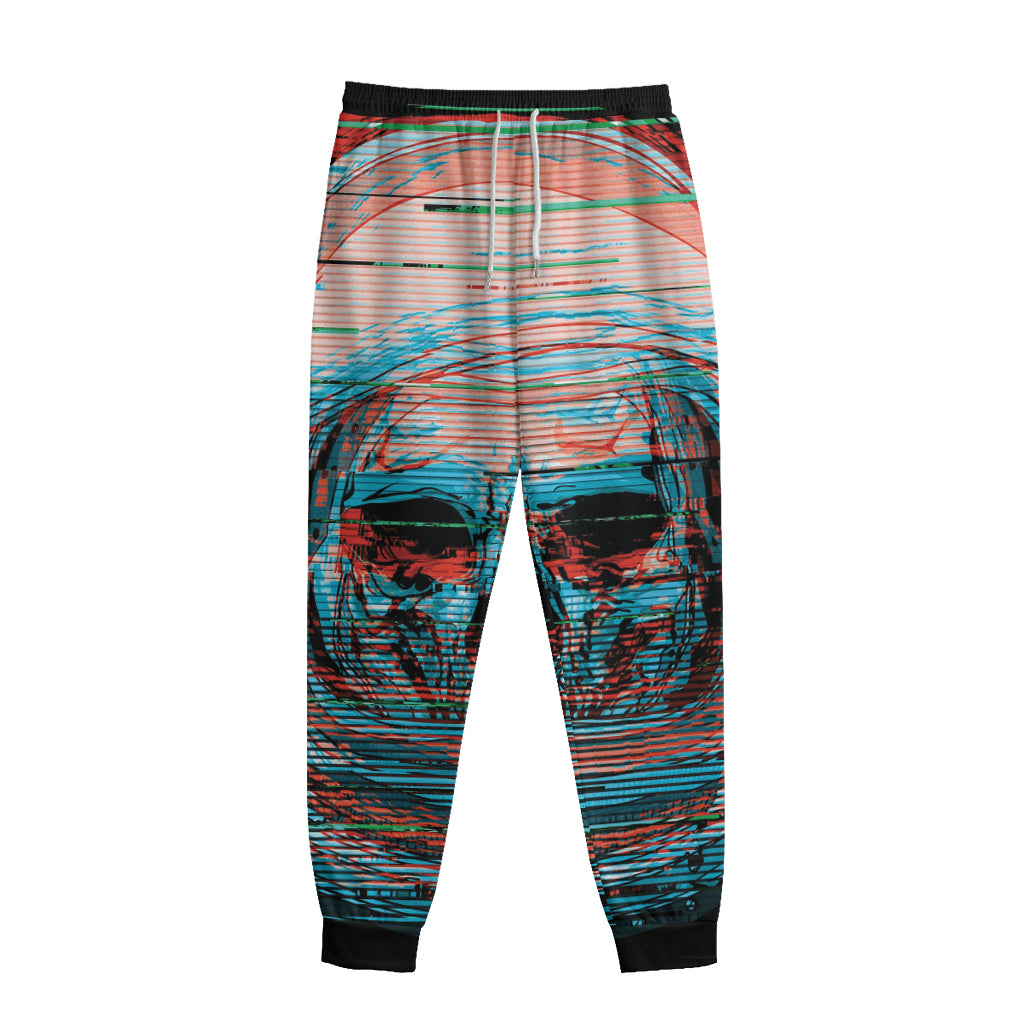 Digital Glitch Astronaut Skull Print Sweatpants