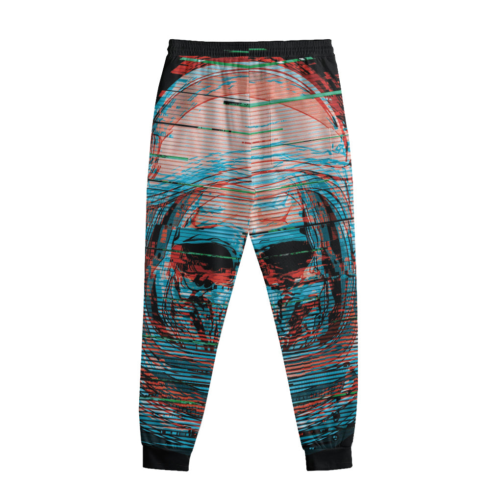 Digital Glitch Astronaut Skull Print Sweatpants