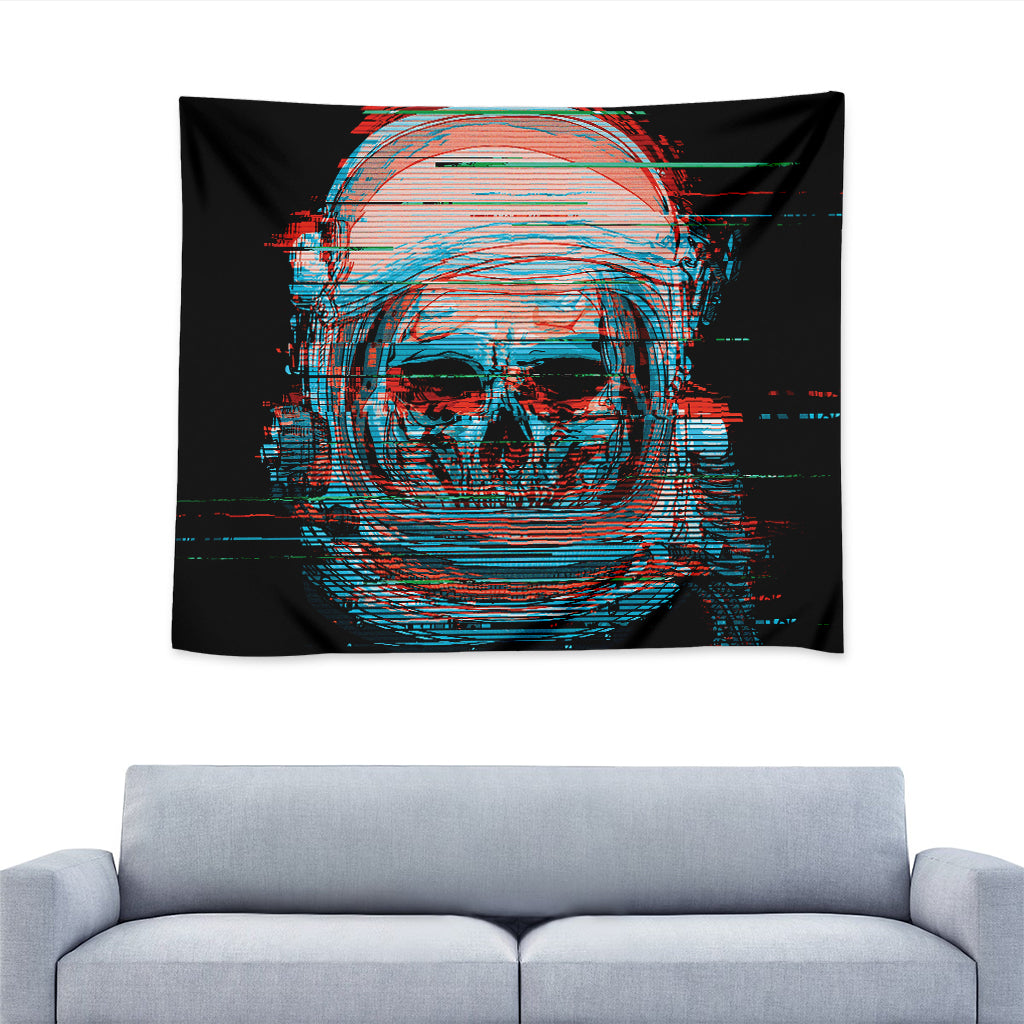 Digital Glitch Astronaut Skull Print Tapestry