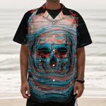 Digital Glitch Astronaut Skull Print Textured Short Sleeve Shirt