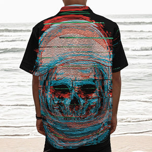 Digital Glitch Astronaut Skull Print Textured Short Sleeve Shirt