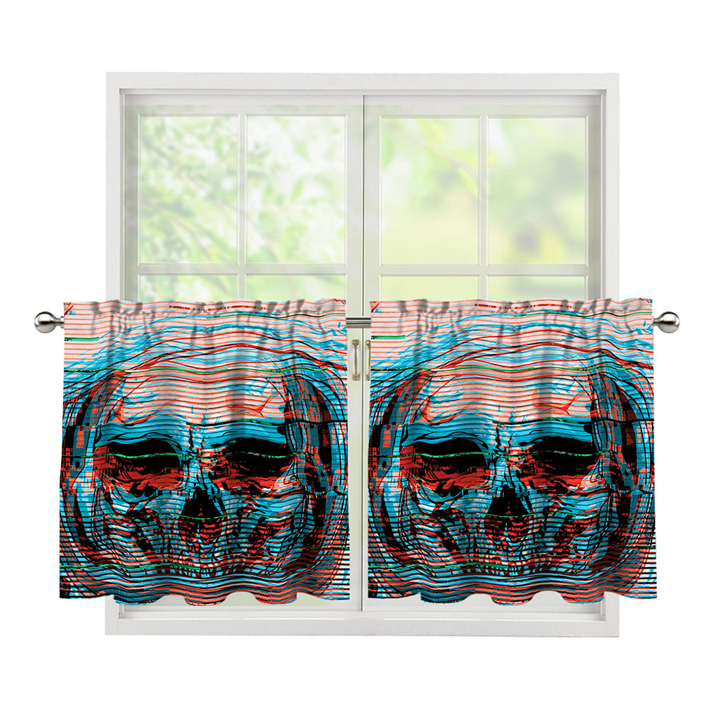 Digital Glitch Astronaut Skull Print Tier Curtains