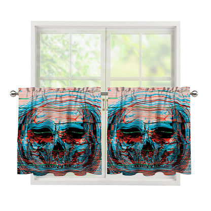 Digital Glitch Astronaut Skull Print Tier Curtains