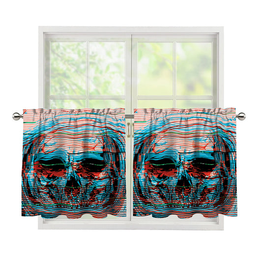 Digital Glitch Astronaut Skull Print Tier Curtains
