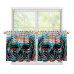 Digital Glitch Astronaut Skull Print Tier Curtains