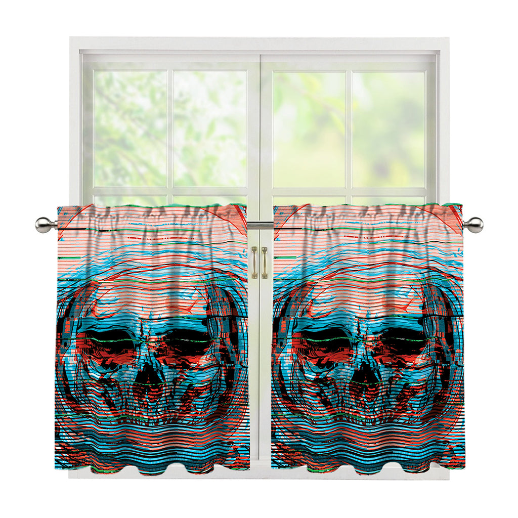 Digital Glitch Astronaut Skull Print Tier Curtains