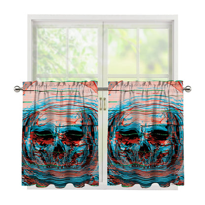 Digital Glitch Astronaut Skull Print Tier Curtains