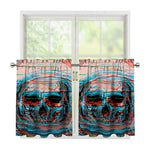 Digital Glitch Astronaut Skull Print Tier Curtains