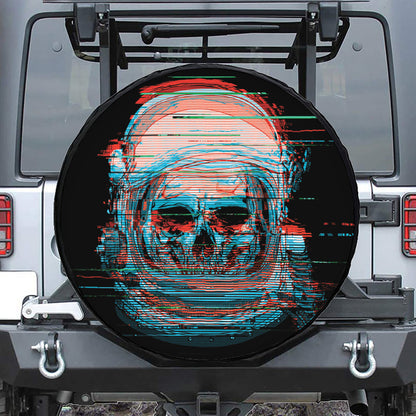 Digital Glitch Astronaut Skull Print Tire Cover