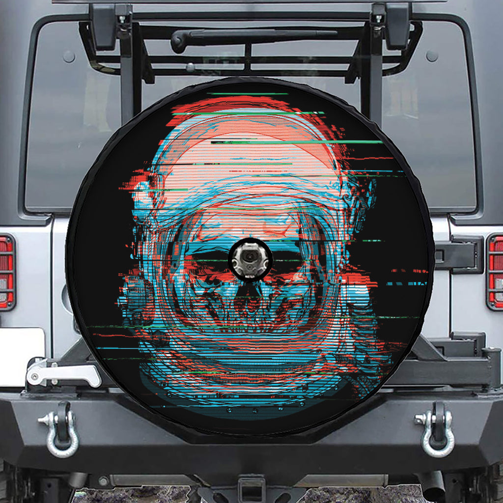 Digital Glitch Astronaut Skull Print Tire Cover With Camera Hole