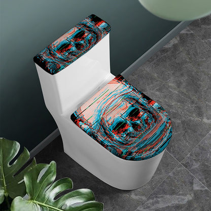 Digital Glitch Astronaut Skull Print Toilet Lid And Tank Cover Set