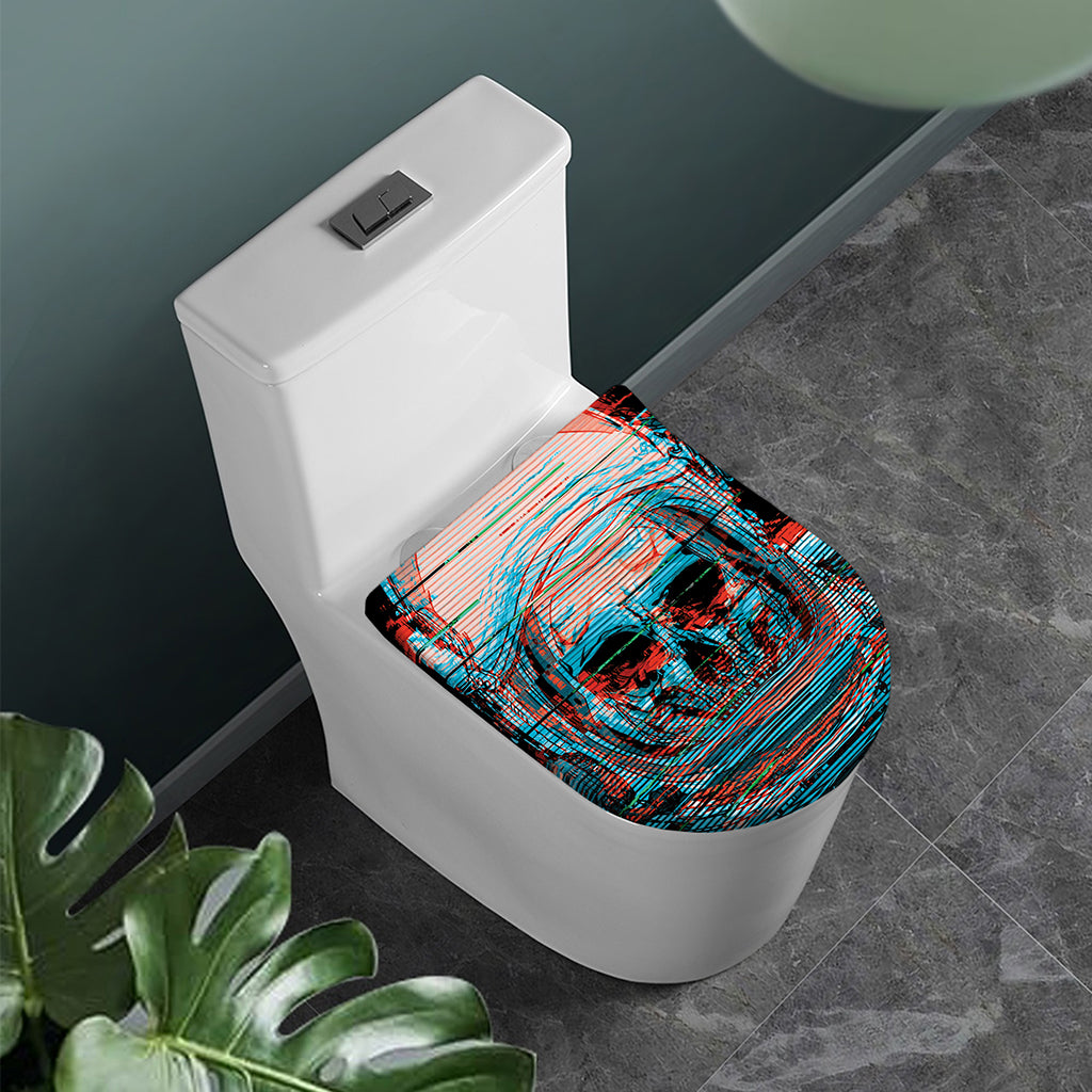 Digital Glitch Astronaut Skull Print Toilet Lid Cover