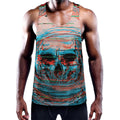 Digital Glitch Astronaut Skull Print Men's Workout Tank Top