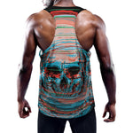 Digital Glitch Astronaut Skull Print Training Tank Top