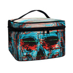 Digital Glitch Astronaut Skull Print Travel Makeup Bag