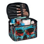 Digital Glitch Astronaut Skull Print Travel Makeup Bag