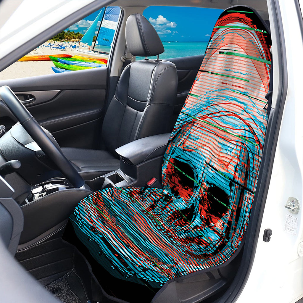 Digital Glitch Astronaut Skull Print Waterproof Car Seat Cover