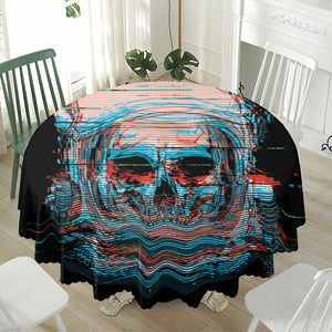 Digital Glitch Astronaut Skull Print Waterproof Round Tablecloth