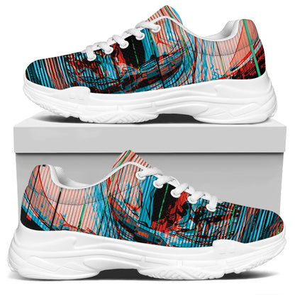 Digital Glitch Astronaut Skull Print White Chunky Shoes