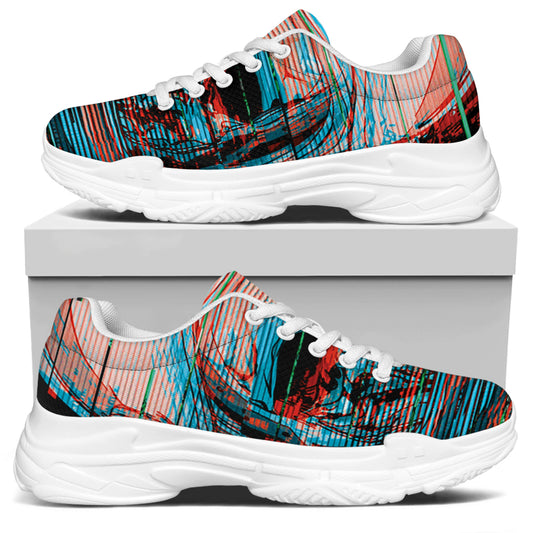 Digital Glitch Astronaut Skull Print White Chunky Shoes