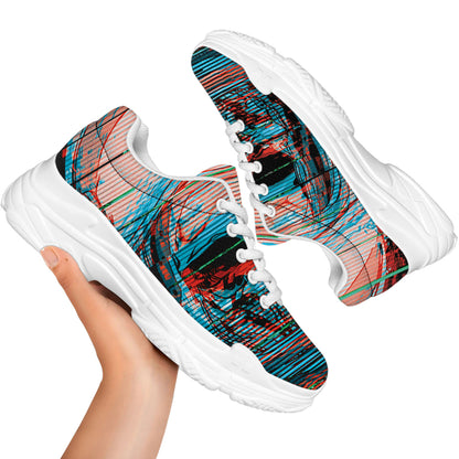 Digital Glitch Astronaut Skull Print White Chunky Shoes