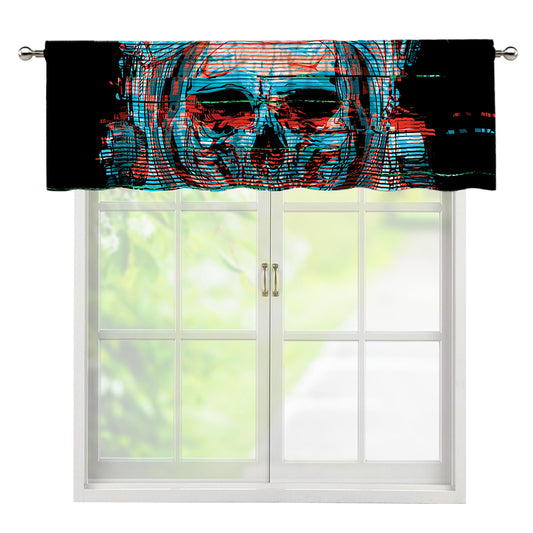 Digital Glitch Astronaut Skull Print Window Valance