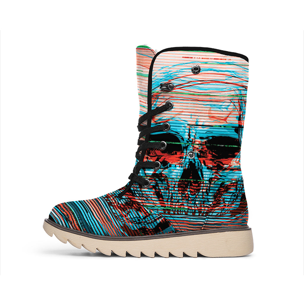 Digital Glitch Astronaut Skull Print Winter Boots