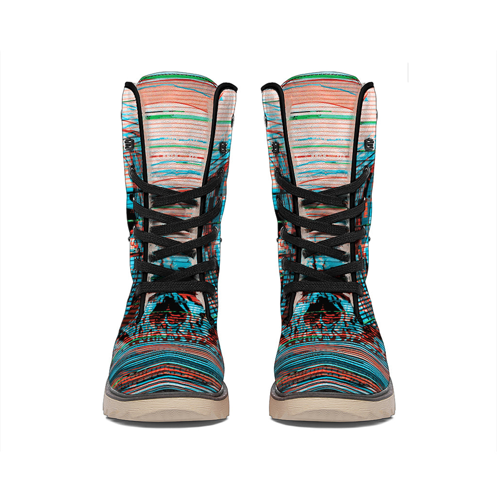 Digital Glitch Astronaut Skull Print Winter Boots