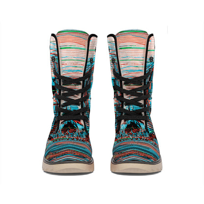 Digital Glitch Astronaut Skull Print Winter Boots