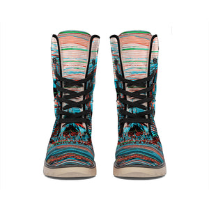 Digital Glitch Astronaut Skull Print Winter Boots