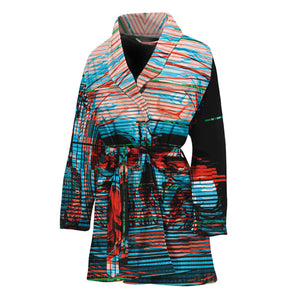 Digital Glitch Astronaut Skull Print Women's Bathrobe