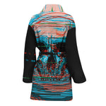 Digital Glitch Astronaut Skull Print Women's Bathrobe