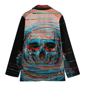 Digital Glitch Astronaut Skull Print Women's Blazer