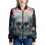 Digital Glitch Astronaut Skull Print Women's Bomber Jacket